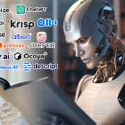 A human-like form of artificial intelligence reading a book.